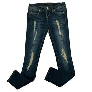 Twentyone Black By Rue Jeans Teens Size 3/4 Skinny Distressed Whiskers Denim